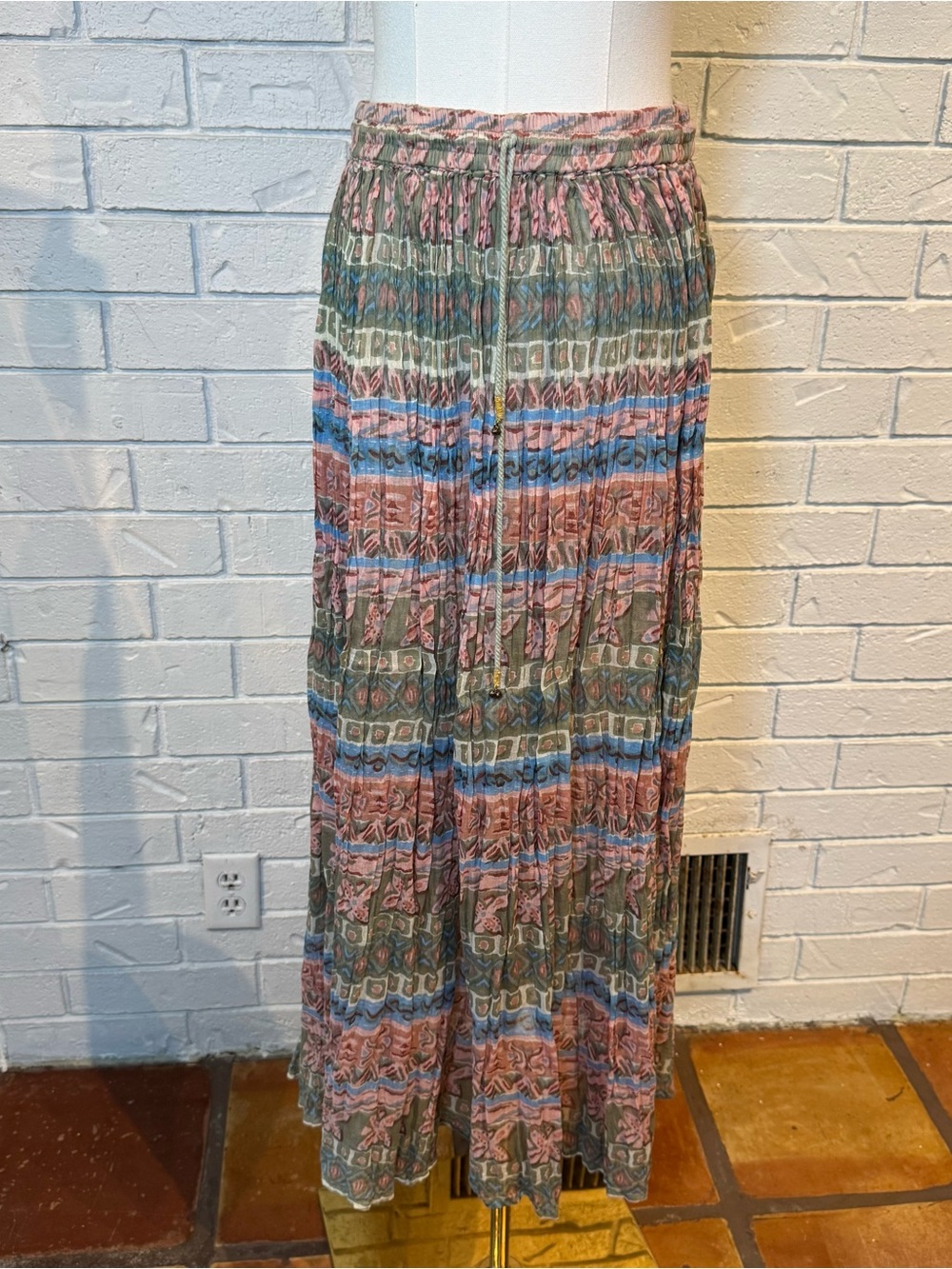 Vintage 90s Revue 100% Cotton Boho Broomstick Maxi Skirt Womens M